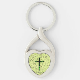 BLACK AND GREEN CROSS WITH MARBLE BACKGROUND KEY RING