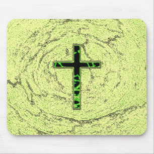 BLACK AND GREEN CROSS WITH MARBLE BACKGROUND MOUSE MAT