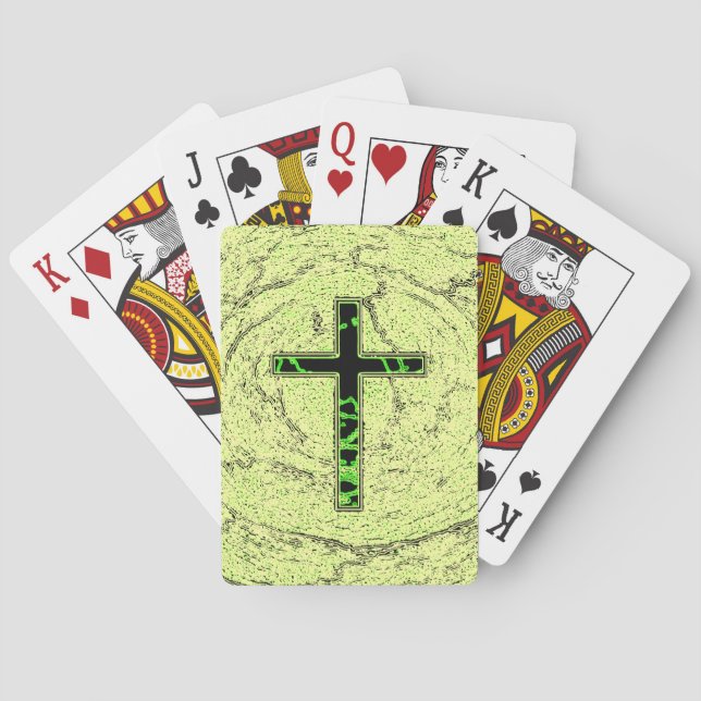 BLACK AND GREEN CROSS WITH MARBLE BACKGROUND PLAYING CARDS (Back)
