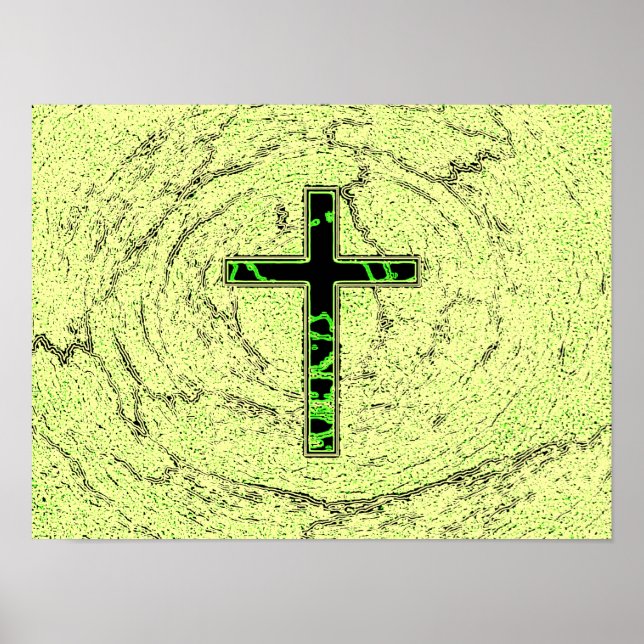 BLACK AND GREEN CROSS WITH MARBLE BACKGROUND POSTER (Front)