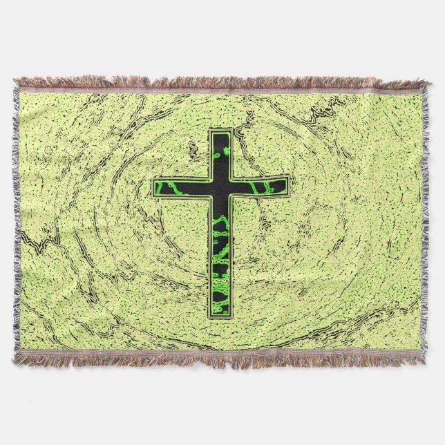BLACK AND GREEN CROSS WITH MARBLE BACKGROUND THROW BLANKET (Front)