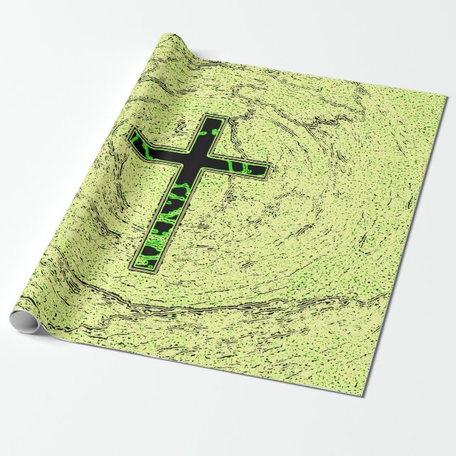BLACK AND GREEN CROSS WITH MARBLE BACKGROUND WRAPPING PAPER (Unrolled)