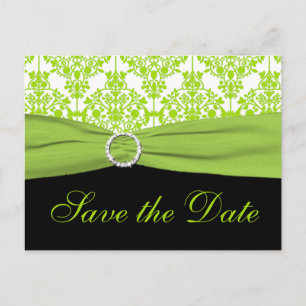 Black and Green Damask Save the Date Postcard