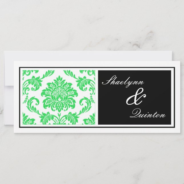 Black and Green Damask Wedding Invitation (Front)