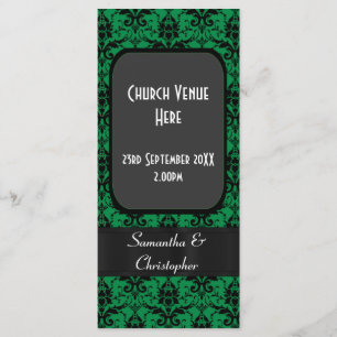 Black and green damask wedding program programme