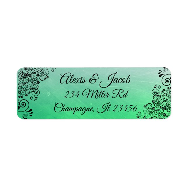 Black and Green Elegant Script Return Labels (Front)