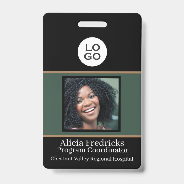 Black and Green Employee Photo ID with Logo Badge (Front)