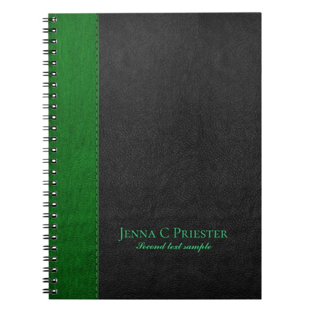 Black And Green Faux Leather Texture Notebook (Front)