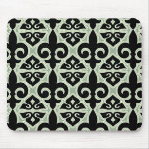Black and Green Fleur De Lis Pattern Mouse Mat