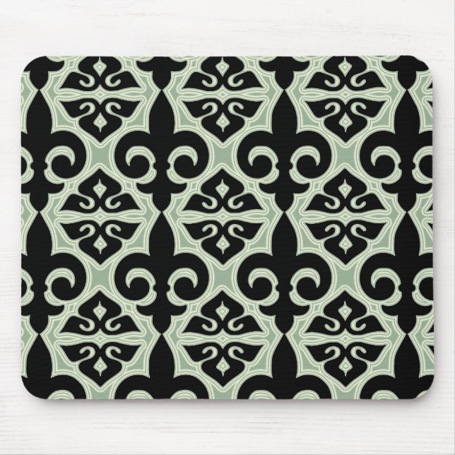 Black and Green Fleur De Lis Pattern Mouse Mat (Front)