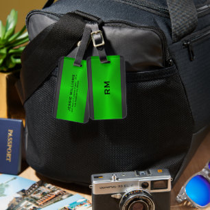 Black and green geometric design luggage tag