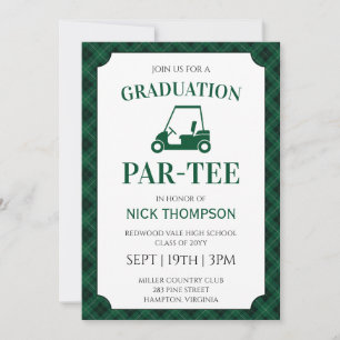 Black And Green Gingham Golf Graduation Party Invitation