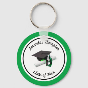 Black and Green Graduation Cap and Tassel Key Ring