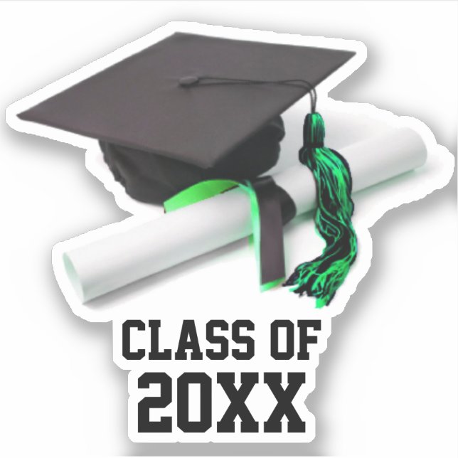 Black and Green Graduation Cap & Tassel Class Of (Front)