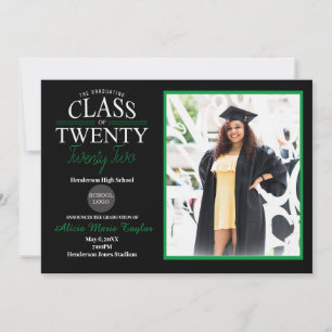 Black and Green Graduation Invitation with Photo