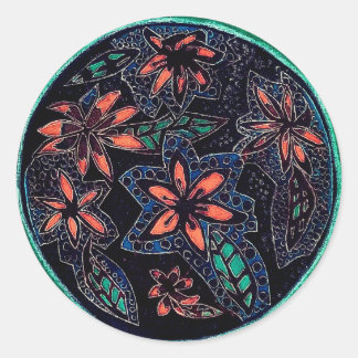 Black and green henna pattern classic round sticker