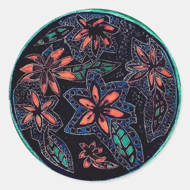 Black and green henna pattern  classic round sticker (Front)