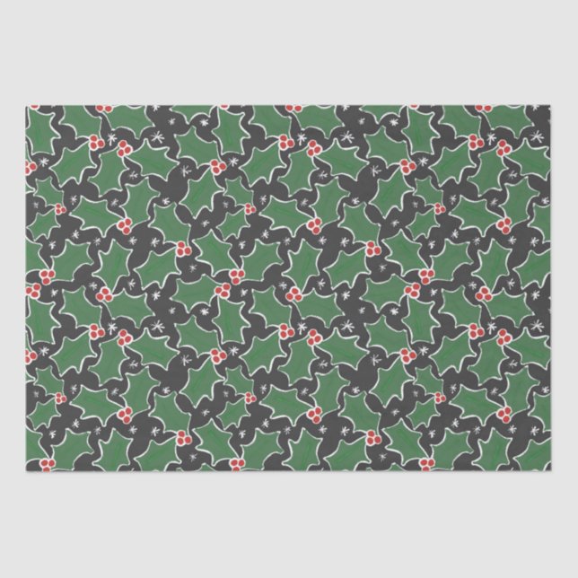 Black and Green Holly Christmas Tissue Paper (Front)