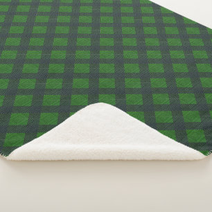 Black and green inclined squares or plaid style sherpa blanket