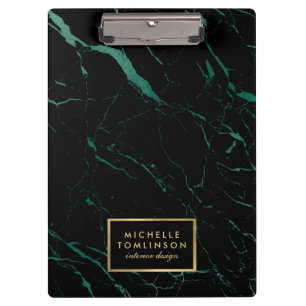 Black and Green Marble Designer Personalised Clipboard