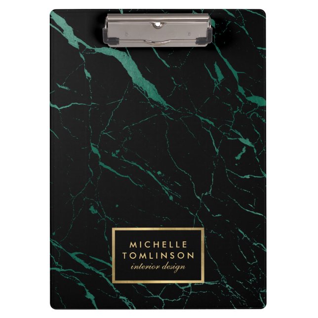 Black and Green Marble Designer Personalised Clipboard (Front)