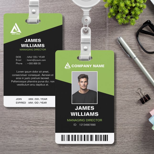Black and Green Minimalist Modern Barcode Name ID ID Badge (Creator Uploaded)