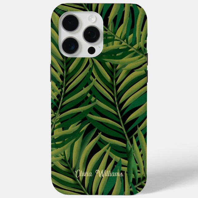 Black and Green Palm Leaves Aesthetic Case-Mate iPhone Case (Back)