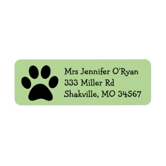 Black and Green Paw Print Return Address Label