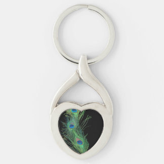 Black and Green Peacock Feather Key Ring