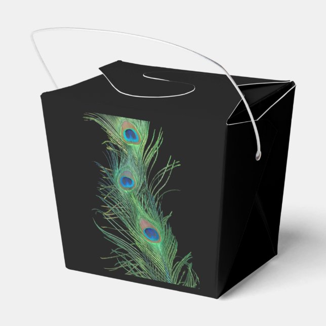 Black and Green Peacock Feathers Favour Box (Back Side)