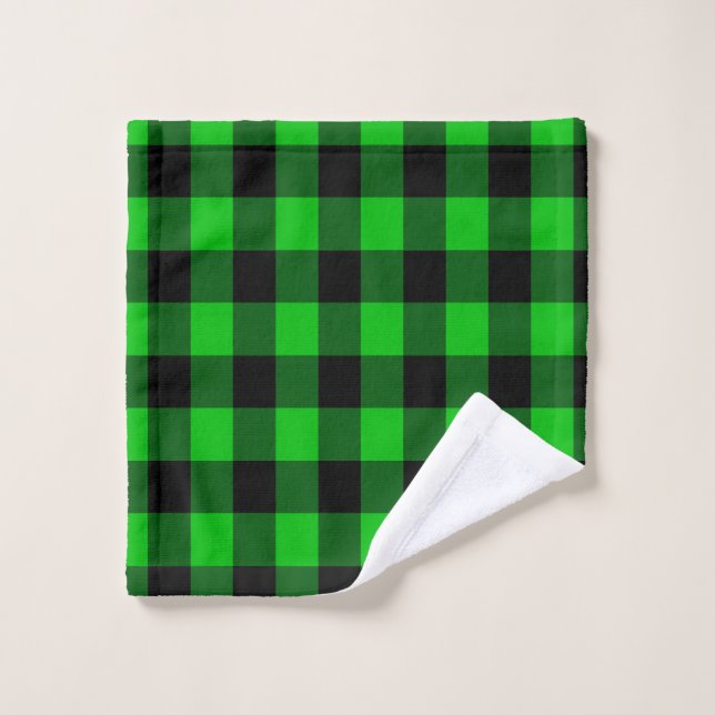 Black and Green Plaid Checked Bath Towels (Wash Cloth)