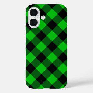Black and Green Plaid Checked iPhone Case