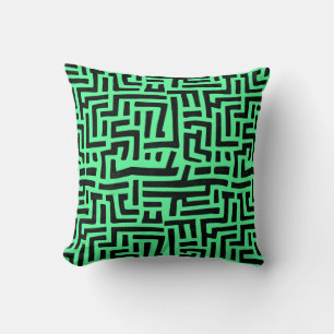 Black And Green Pop Art Maze Pattern Cushion