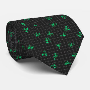 Black and Green Retro Pixelated Matrix Code  Tie