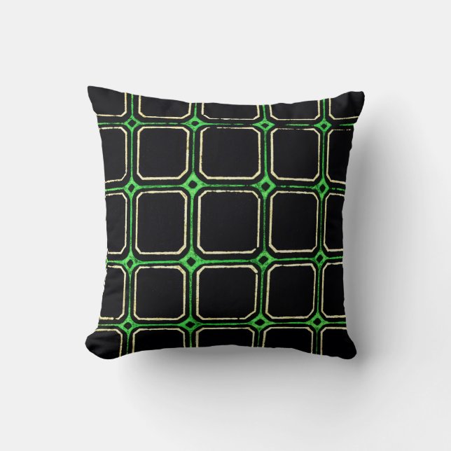 Black and Green Retro Style Square Pattern Pillow (Front)