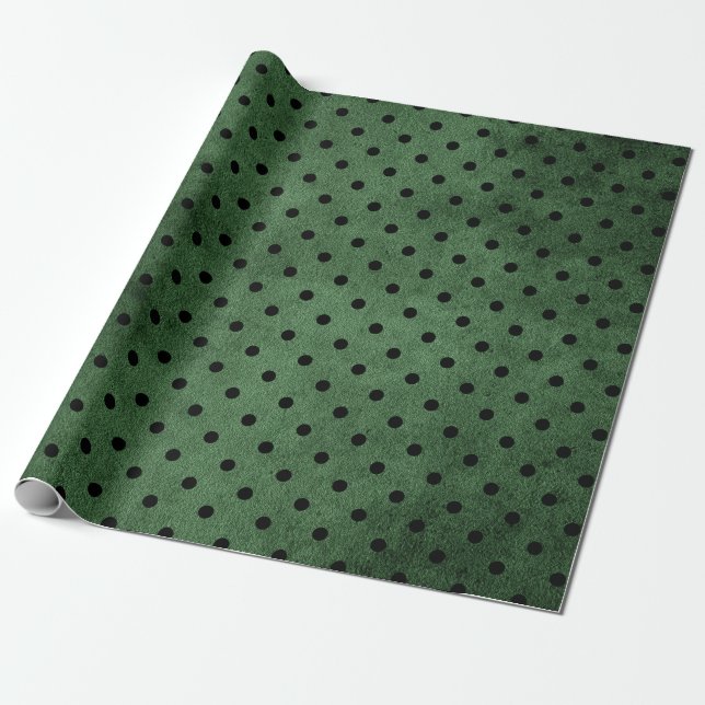 Black and Green Rustic Polka Dot Print Wrapping Paper (Unrolled)