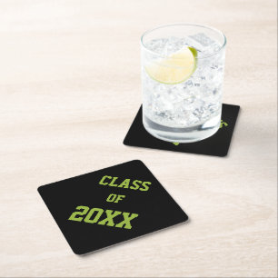 Black and Green School Colours and Class Year Paper Coaster