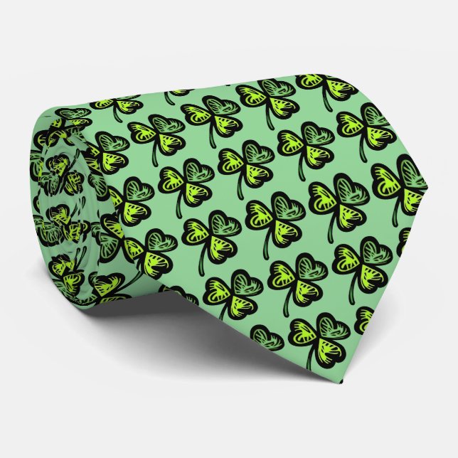Black and Green Shamrocks Tie (Rolled)
