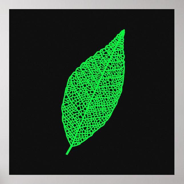 Black and Green Skeleton Leaf line art  Poster (Front)