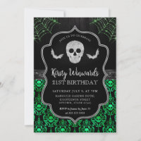 Black and Green Skull and Cobwebs 21st Birthday