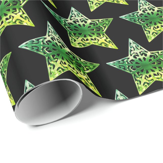 Black and Green Stars Pattern Christmas Elegant Wrapping Paper (Roll Corner)