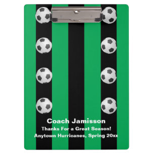 Black and Green Stripe, Thank You Soccer Coach Clipboard