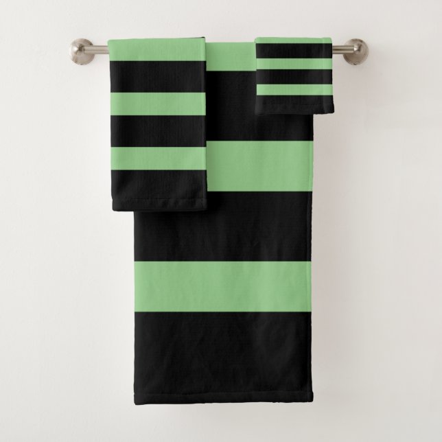 Black and green stripes pattern bath towel set (Insitu)