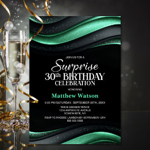 Black and Green Surprise 30th Birthday Party Invitation