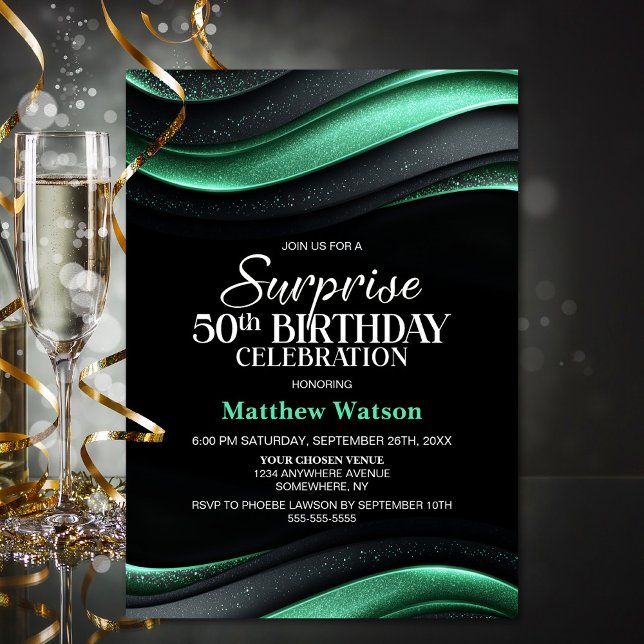 Black and Green Surprise 50th Birthday Party Invitation (Creator Uploaded)