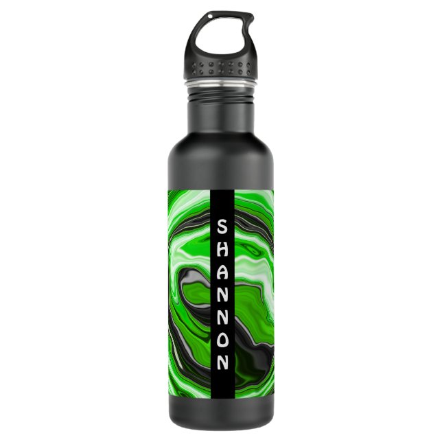 Black and Green Swirls Fluid Art Personalised  710 Ml Water Bottle (Front)