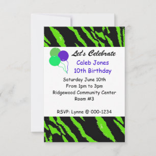 Black and Green Tiger Pattern Birthday Invitation