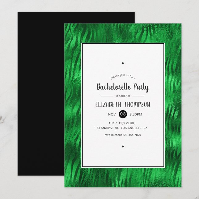 Black and Green Tiger Stripes Bachelorette Party Invitation (Front/Back)