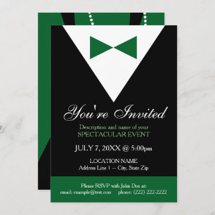 Black and Green Tuxedo Modern Party Invitations