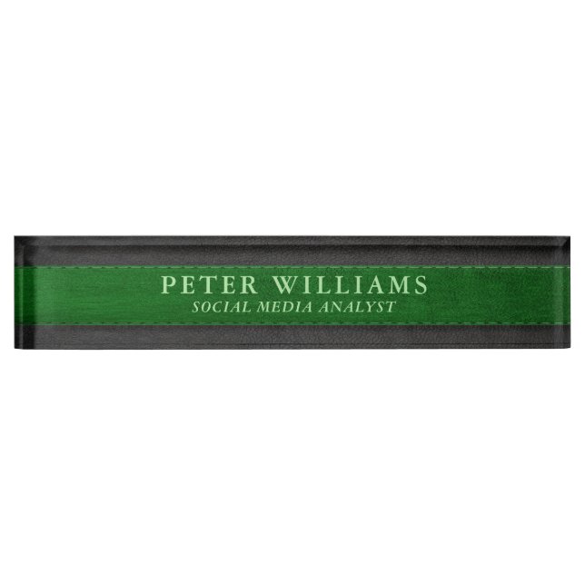 Black and green vintage faux leather texture nameplate (Front)